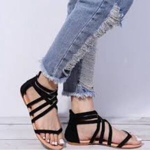 NEW Black Strappy Flats-Sandals
